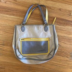 COACH tote HALLIE POPPY CAPPUCCINO/OYSTER LEATHER HANDBAG YELLOW TAN GOLD